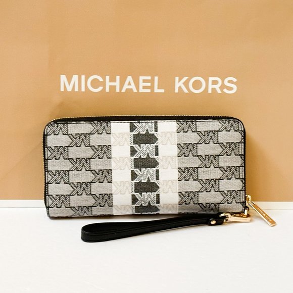 Michael Kors Jet Set Travel Continental Wallet Jacquard MK Black Multi - Picture 2 of 12